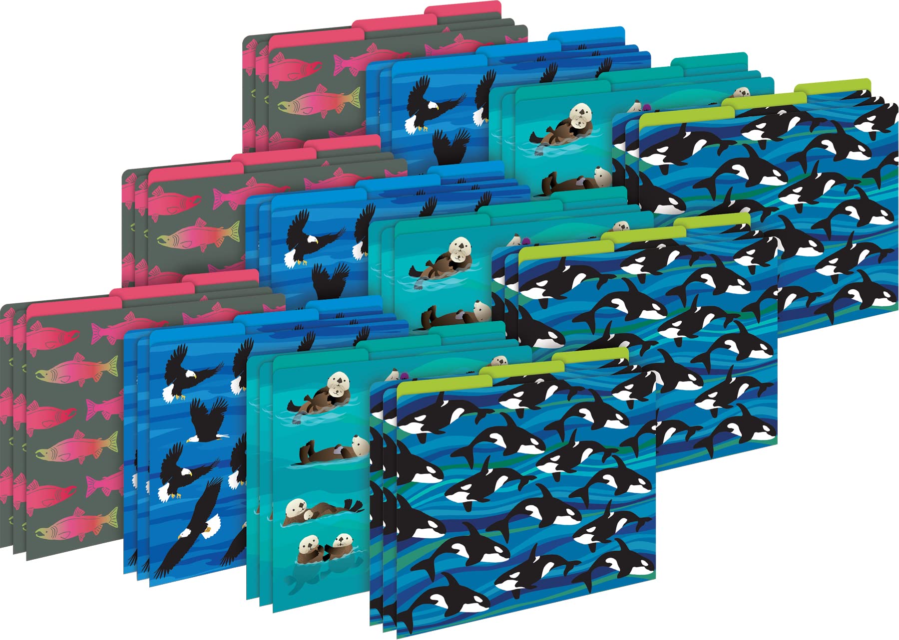 Barker Creek Lot de 36 chemises design - Motif mer et ciel - Entièrement réversibles - Format lettre - Onglets 1/3 - 36 dossiers (3914)