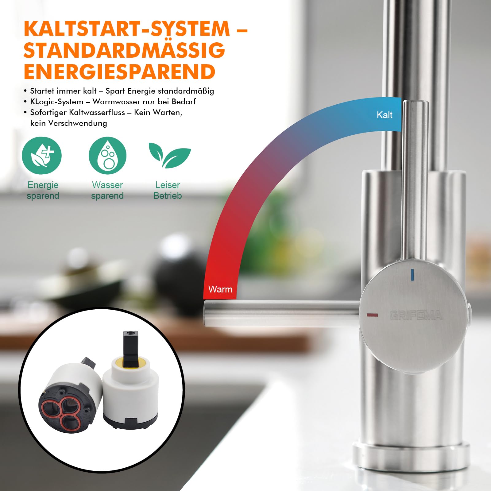 GRIFEMA G4008 Kitchen Sink Taps Mixer with Single Lever High Arc 360°Swivel, Stainless Steel Kitchen Mixer Taps 1 hole with Chrome Finish, Classic Design[Energy Class A+]