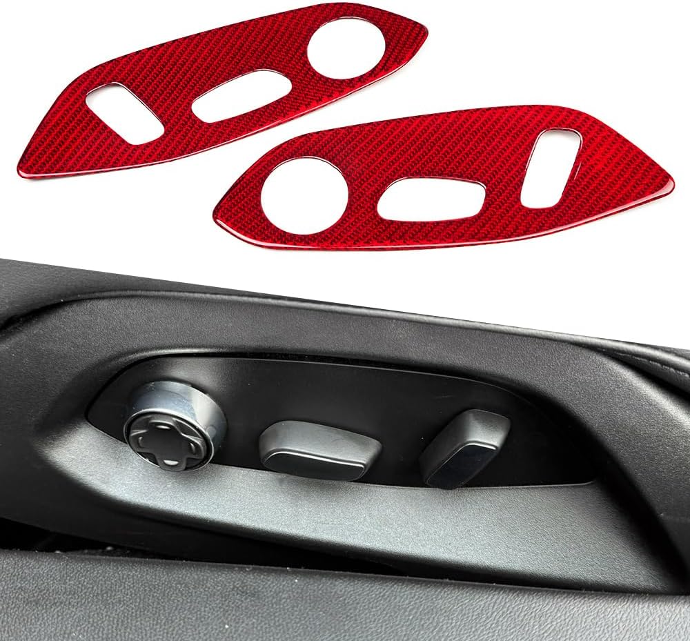 2pcs Car Genuine Carbon Fiber Seat Button Adjustment Panel for Corvette C8 Stingray Z51 Z06 ZR1 2020 2021 2022 2023 2024 2025 2026, Interior Car Seat Adjust Cover