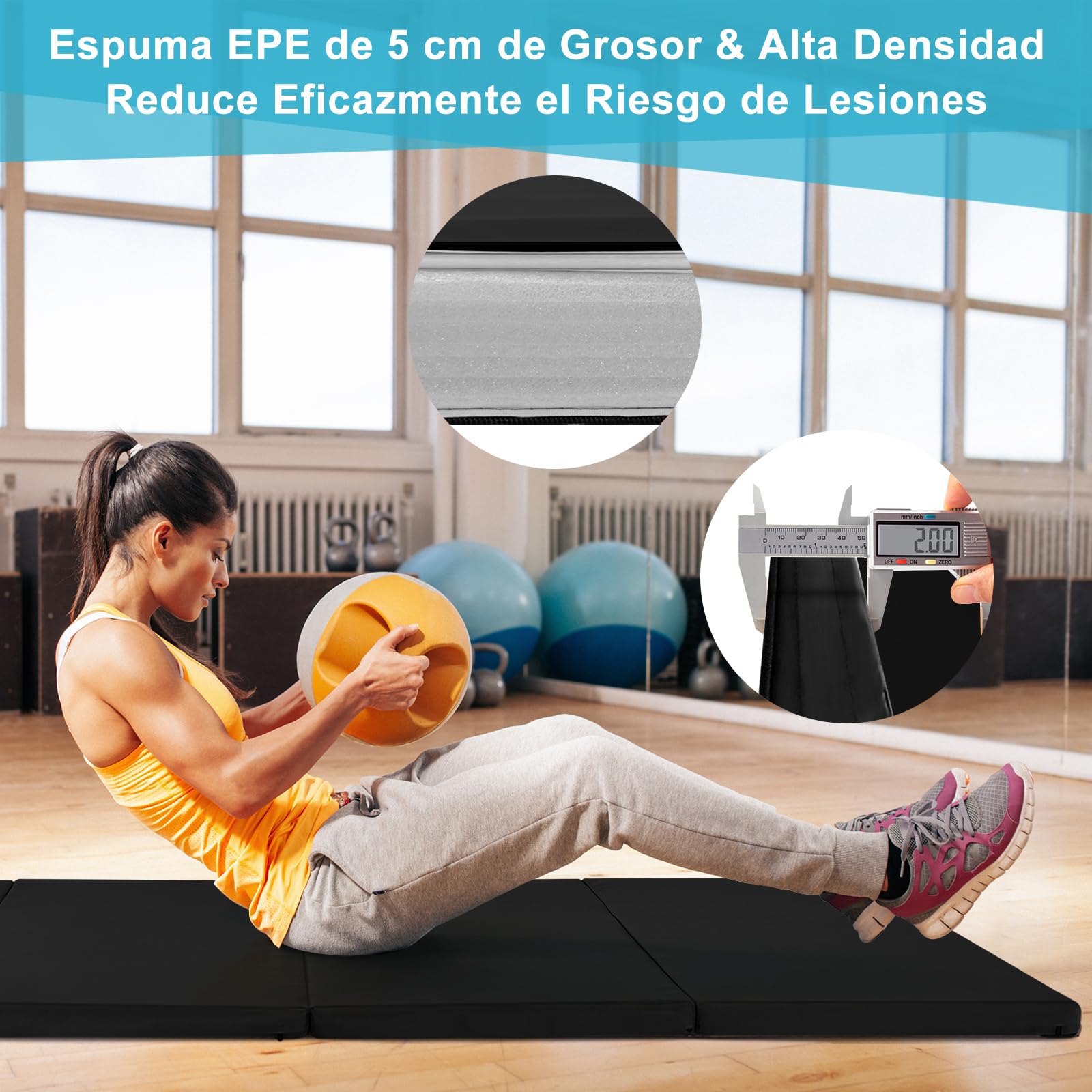 COSTWAY Colchoneta Gimnasia de 240 x 120 x 5 cm, Colchoneta de Ejercicio Plegable con Manija de Transporte,Impermeable, Cuero Artificial Desmontable, para Yoga Fitness Hogar
