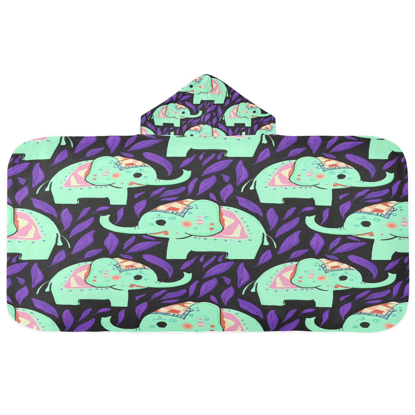 Nesatuwa Hooded Towel for Kids,Mint Elephants Leaves Kids Beach Bath Towels Soft Absorbent Quick Dry Poncho Towel for Girls Boys