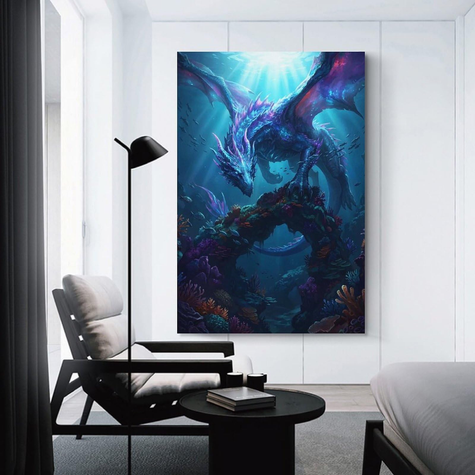Junmoney Unframe-Style-15 Canvas Art Print Underwater Dragon, 16X24inch(40X60cm), For Office, Study Or Home Workspace, Wall Art That Adds Style To Work Areas