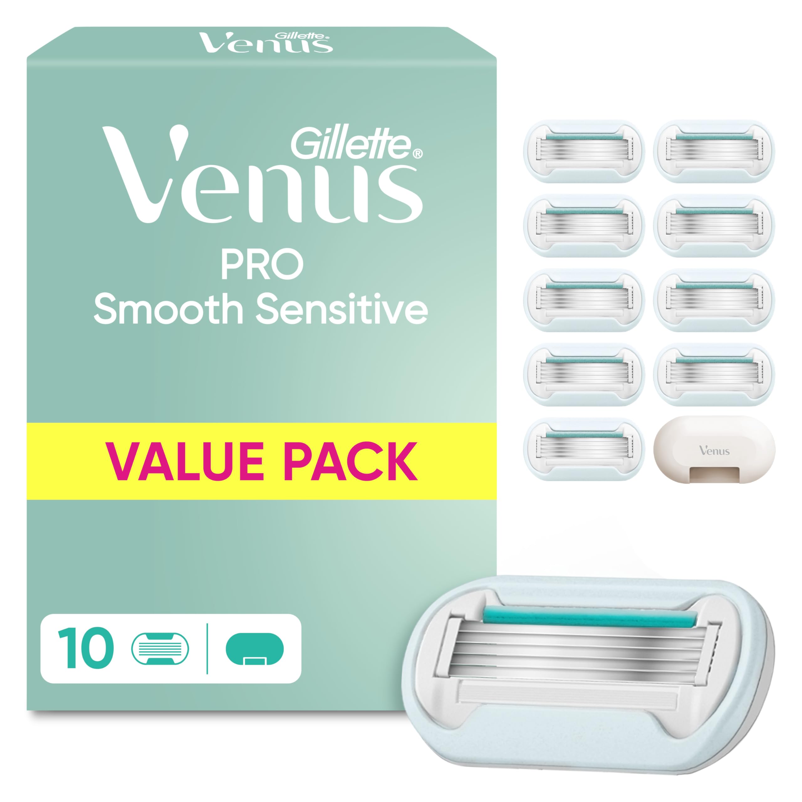 Gillette Venus Pro Smooth Sensitive Replacement Blades + Protective Cover 10 Pc
