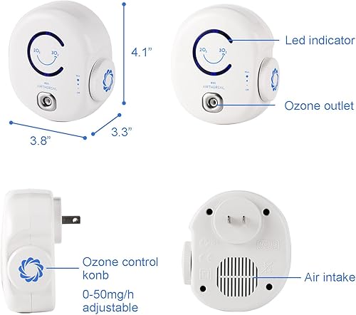 Miniatura 7 de Airthereal Mini purificador de aire con generador de ozono B50, elimina olores y esteriliza el aire en espacios pequeños de hasta 320 pies cuadrados