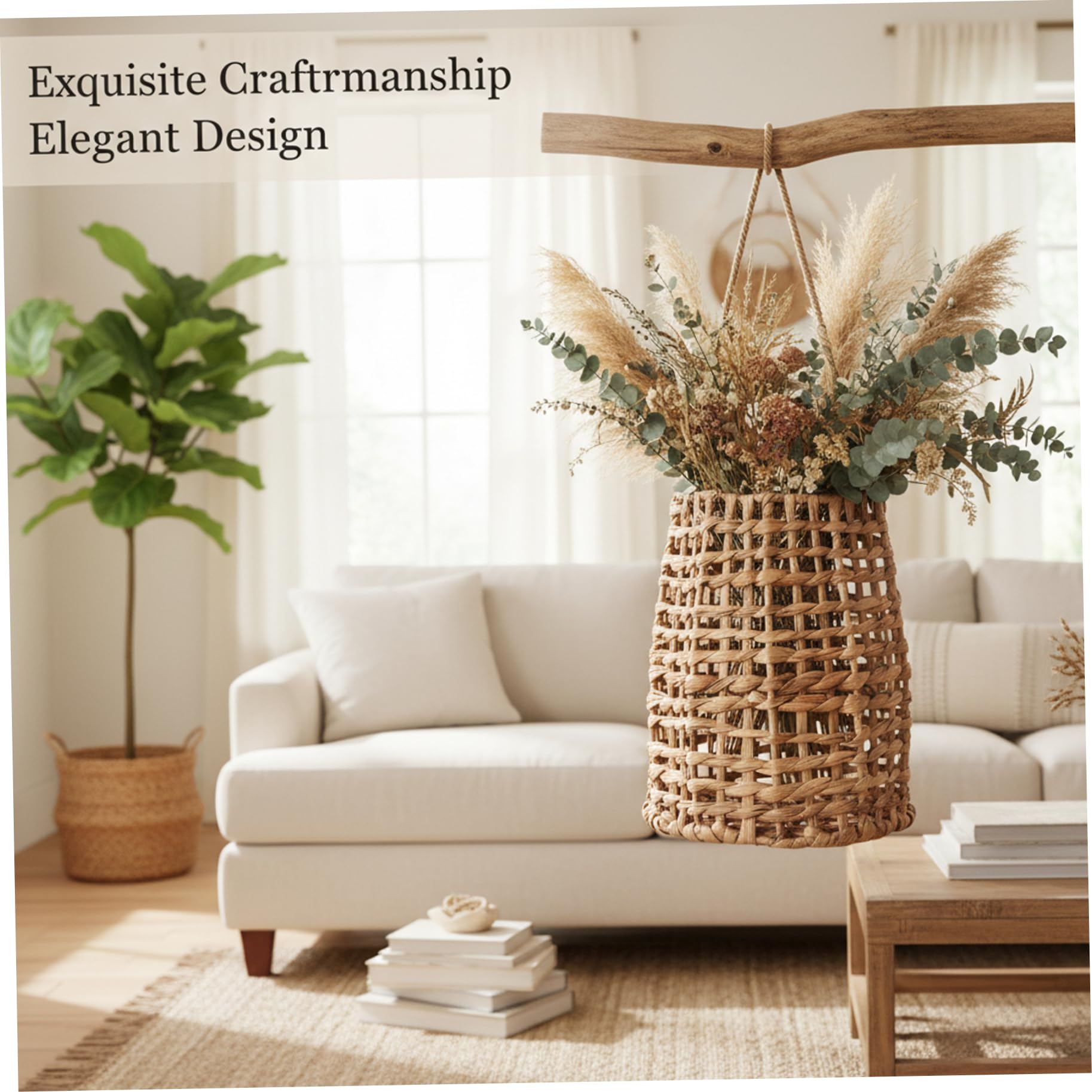 Cesta colgante de mimbre, cesta tejida a mano para colgar en la pared, cestas de pared de ratán natural, decoración, almacenamiento multiusos para cocina, baño, sala de estar, jardín de 6x3, 5x12 p.