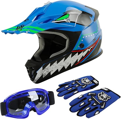 Miniatura 1 de TCT-MOTORPARTS DOT - Cascos para cuatrimoto juveniles con gafas  guantes para motocross todoterreno casco de motocross guantes  gafas azules con