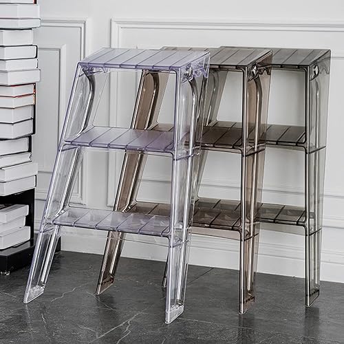 Miniatura 2 de Taburete de escalera de 3 escalones, escalera transparente, multifuncional, plegable, acrílico, taburete multicolor, escalera plegable para el hogar