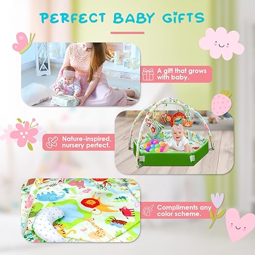 Miniatura 5 de Tapete de juego para bebé, tapete para el tiempo boca abajo con 6 juguetes desmontables, gimnasio de actividades para desarrollo visual, auditivo y