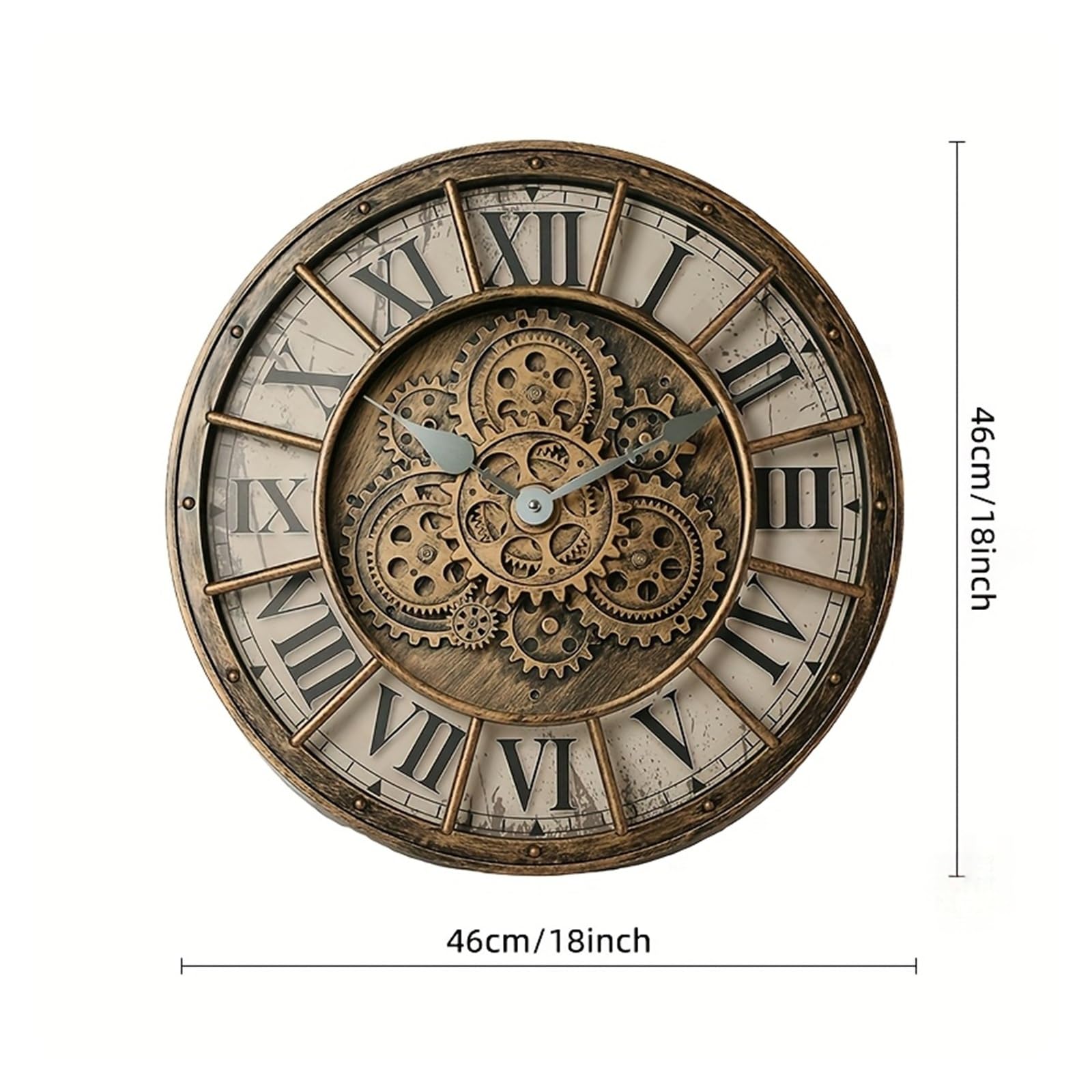 Generico Reloj de pared grande con engranajes industriales de 46 cm, engranajes móviles, números romanos, decoración punk(A- 07)