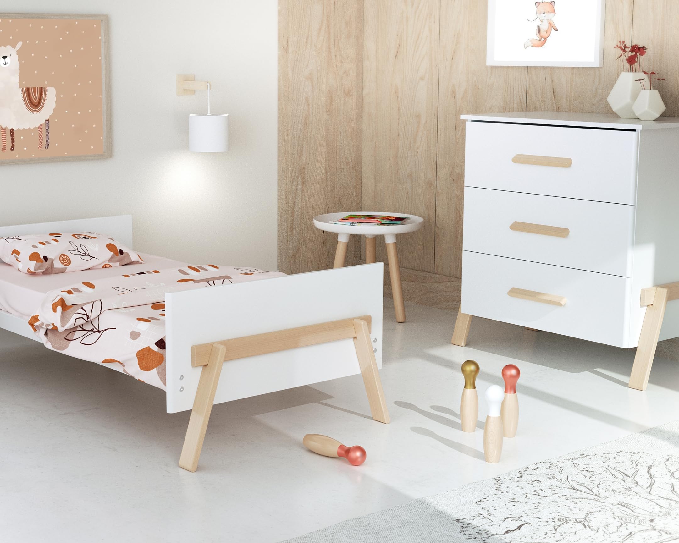 Cameretta completa evolutiva bambini CANAILLE Bianco Faggio natural 70 x 140