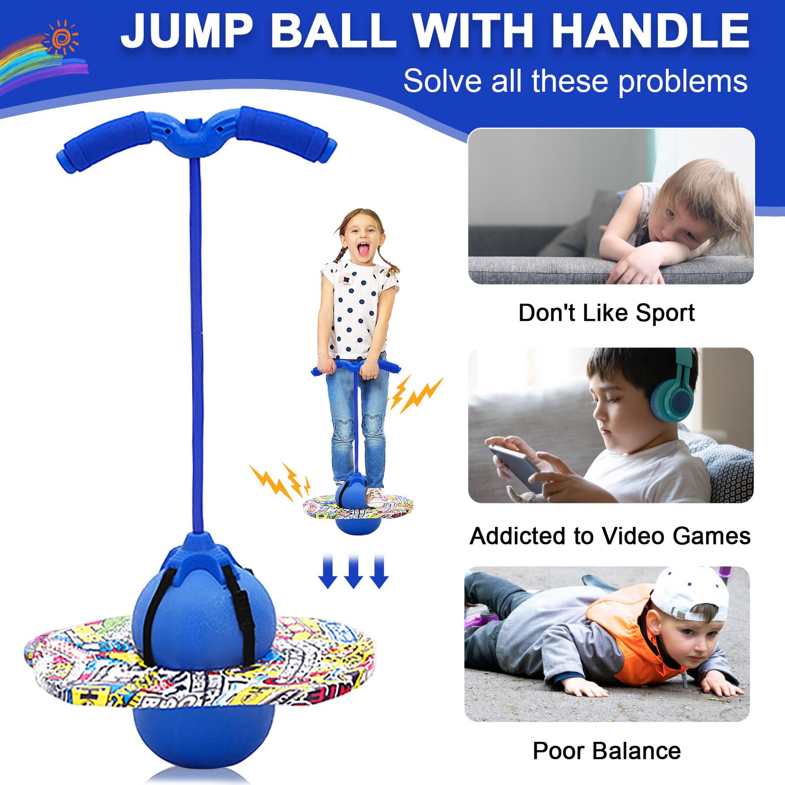 Pogo Ball con asas, Pogo Stick pelota de saltar para niños, barra de saltar con bomba de aire, pelota de entrenamiento de equilibrio, juego de saltar, regalo para niños a partir de 6 años