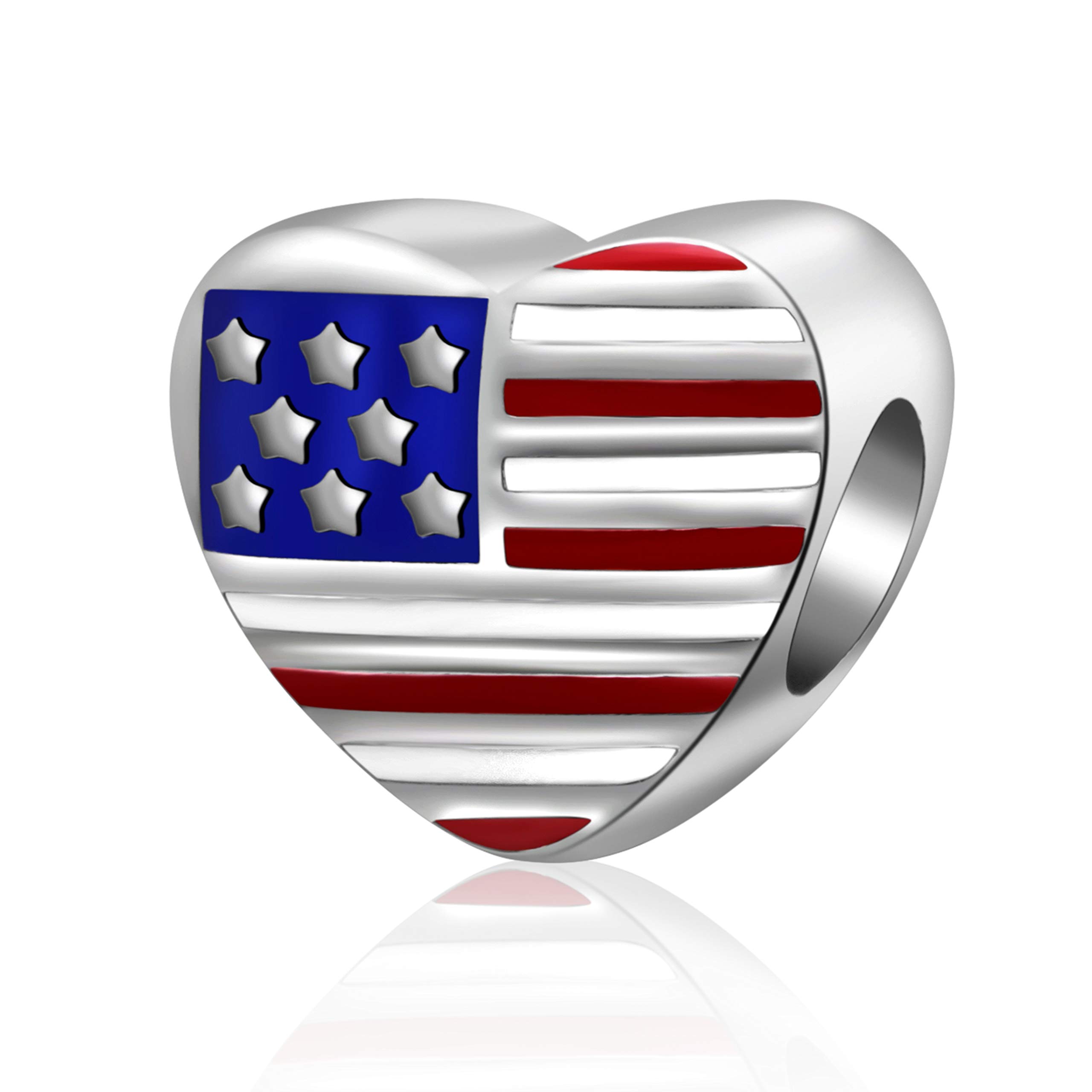 HoobeadsHoobeads Patriotic Proud American USA Flag Charms 925 Sterling Silver Enamel Travel Country Bead