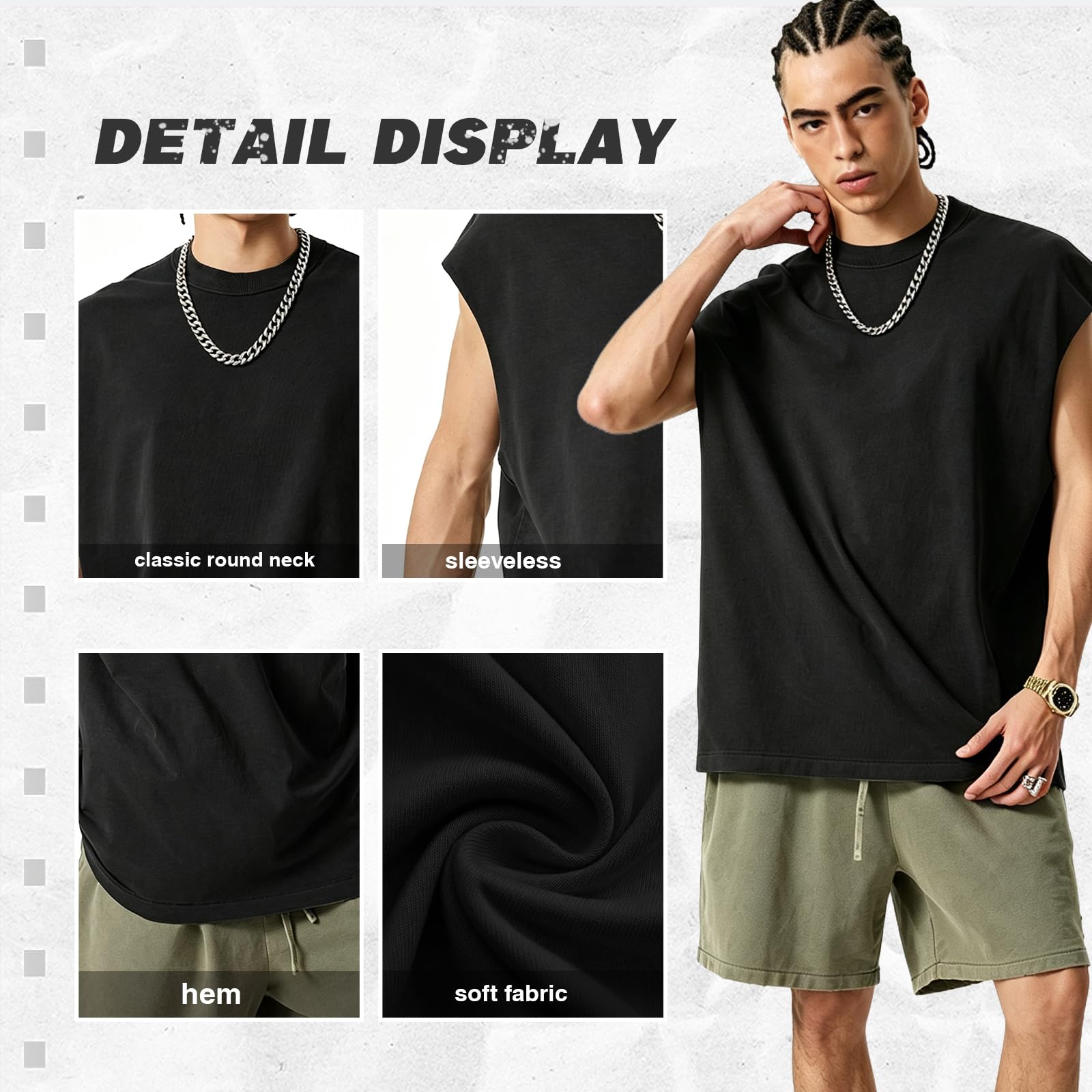 Herren Tank Top Gym Sommer ärmellose Baggy T-Shirts Oversize Muskelshirts Sleeveless Funktionsshirt für Männer