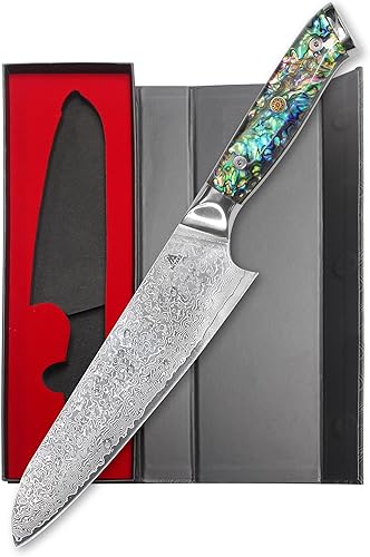 Miniatura 7 de Miyake Cuchillo de chef profesional japonés de acero Damasco afilado de acero de Damasco de 13.5 pulgadas con mango ergonómico G10, ideal para
