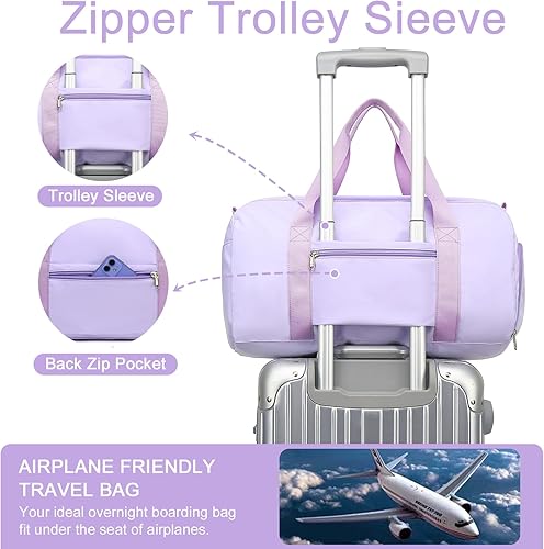 Vista 8 de BLUBOON Bolsa de lona deportiva para mujeres y niñas, bolsa de lona para el fin de semana, M-púrpura