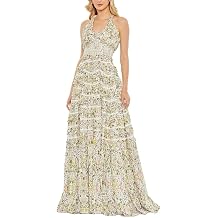 Tiered Smock Gown with Multicolor Floral Print & Cross Back by Mac Duggal