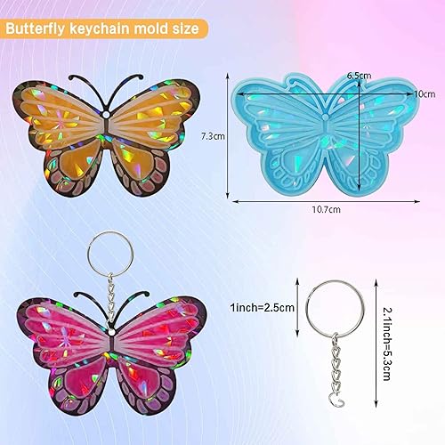 Miniatura 3 de Llavero de mariposa diseño holográfico molde de resina molde de fundición de resina epoxi con 10 llaveros molde de silicona para manualidades