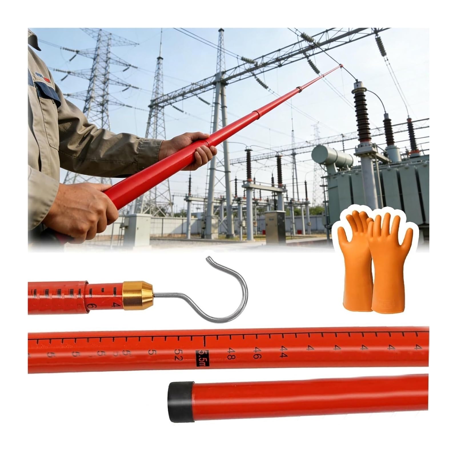 Palo telescopico isolato di misurazione 6m-18m per Powerline Clearance, 4 pezzi, L 18m/59'