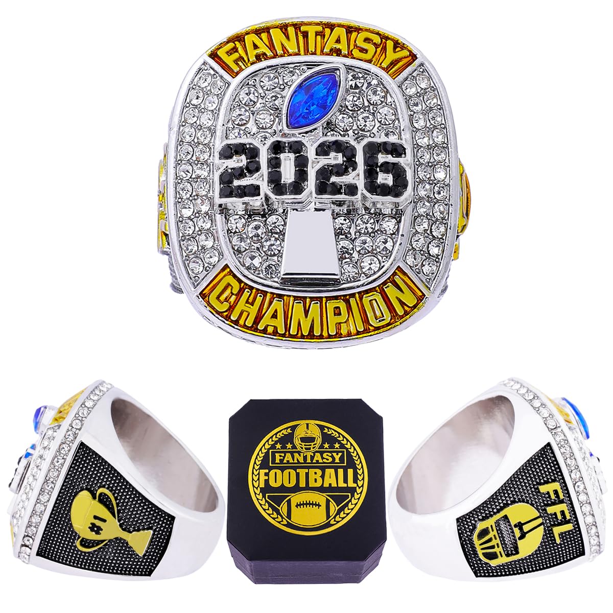 ZZXZJW 2026 Fantasy Football Championship Ring Trophy Award for Fantasy Football League Winner (Model 5, Size 13)