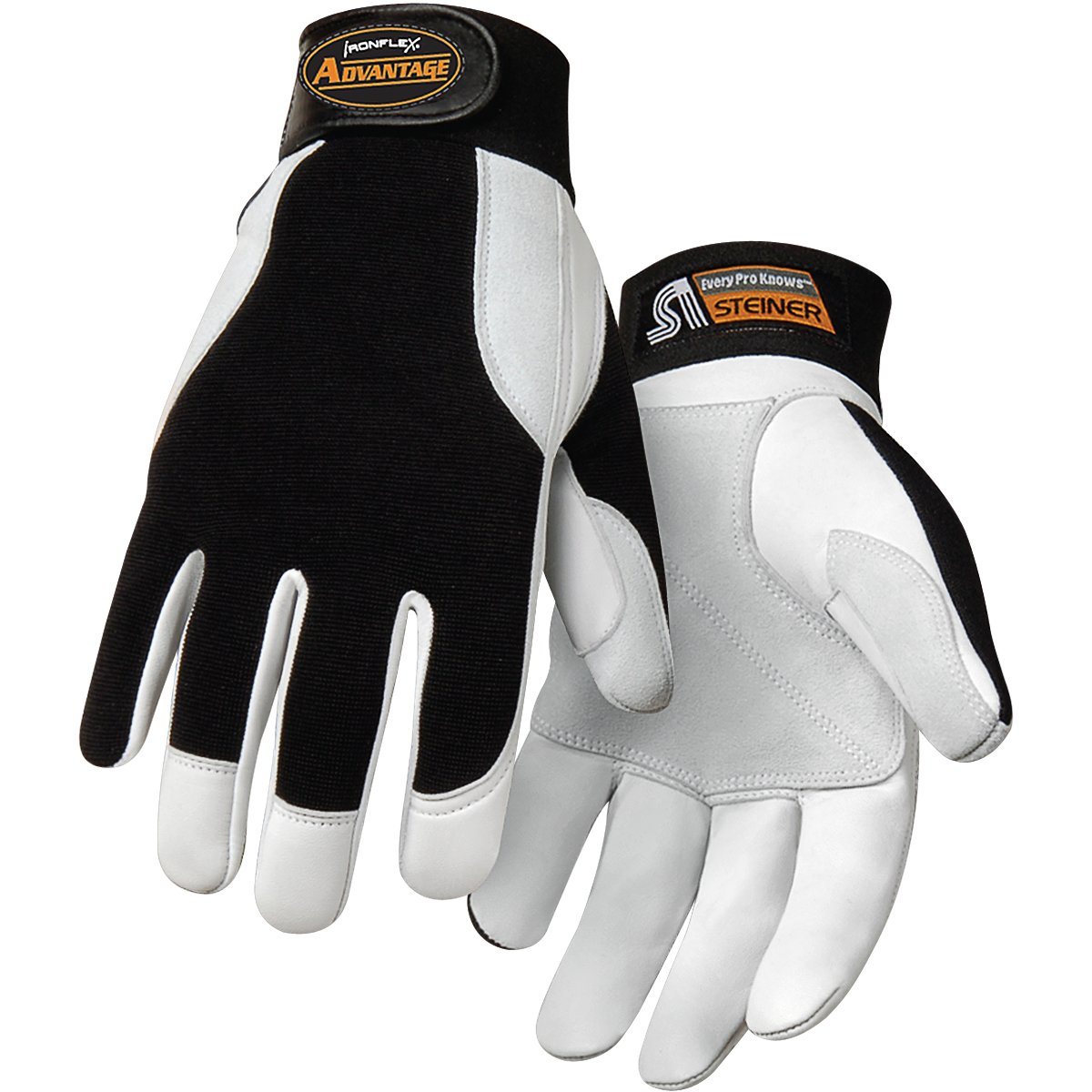 Steiner 0944-X Ironflex Work Gloves, Advantage Grain Goatskin Black Spandex, Extra Large