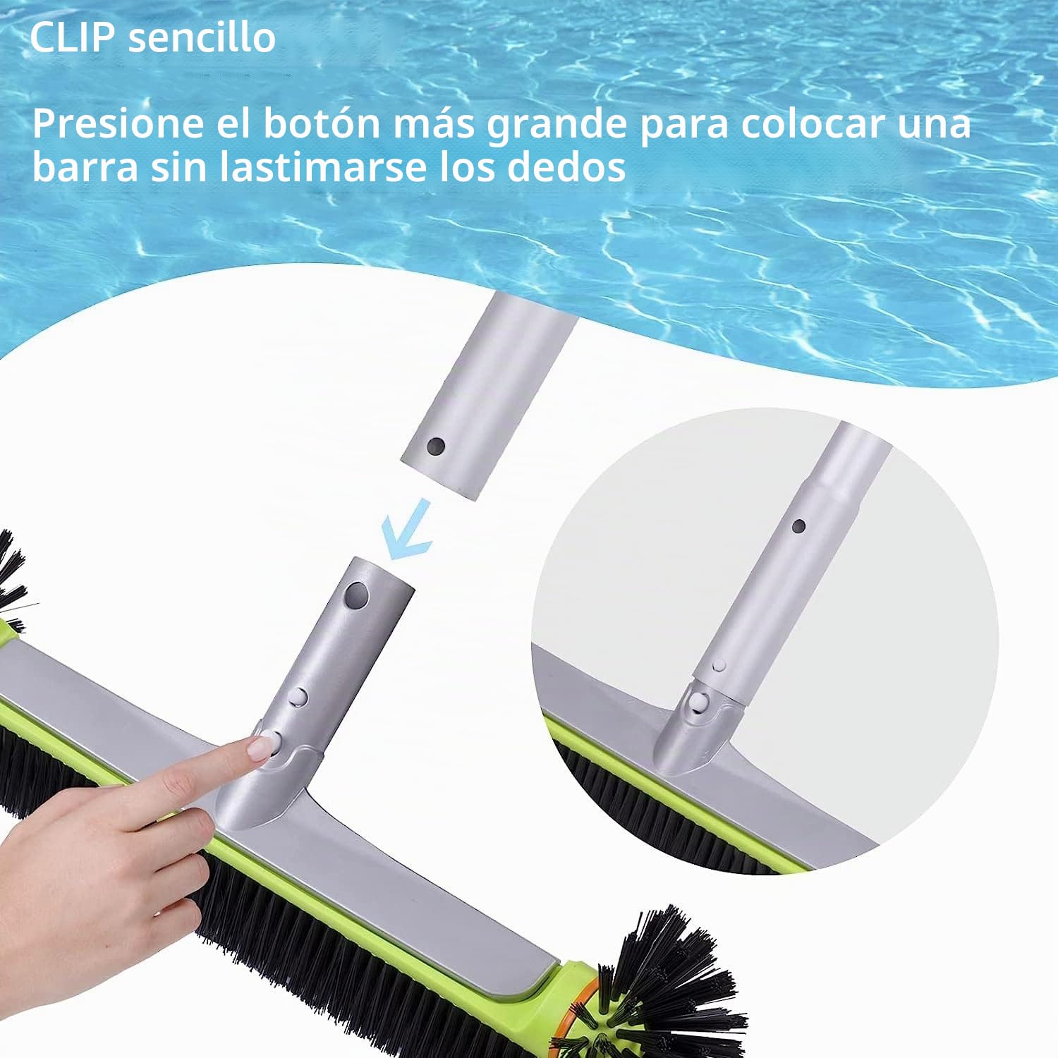 Cepillo redondo para piscina de pared y azulejos con parte trasera de aluminio reforzado, cepillo premium con cerdas fuertes
