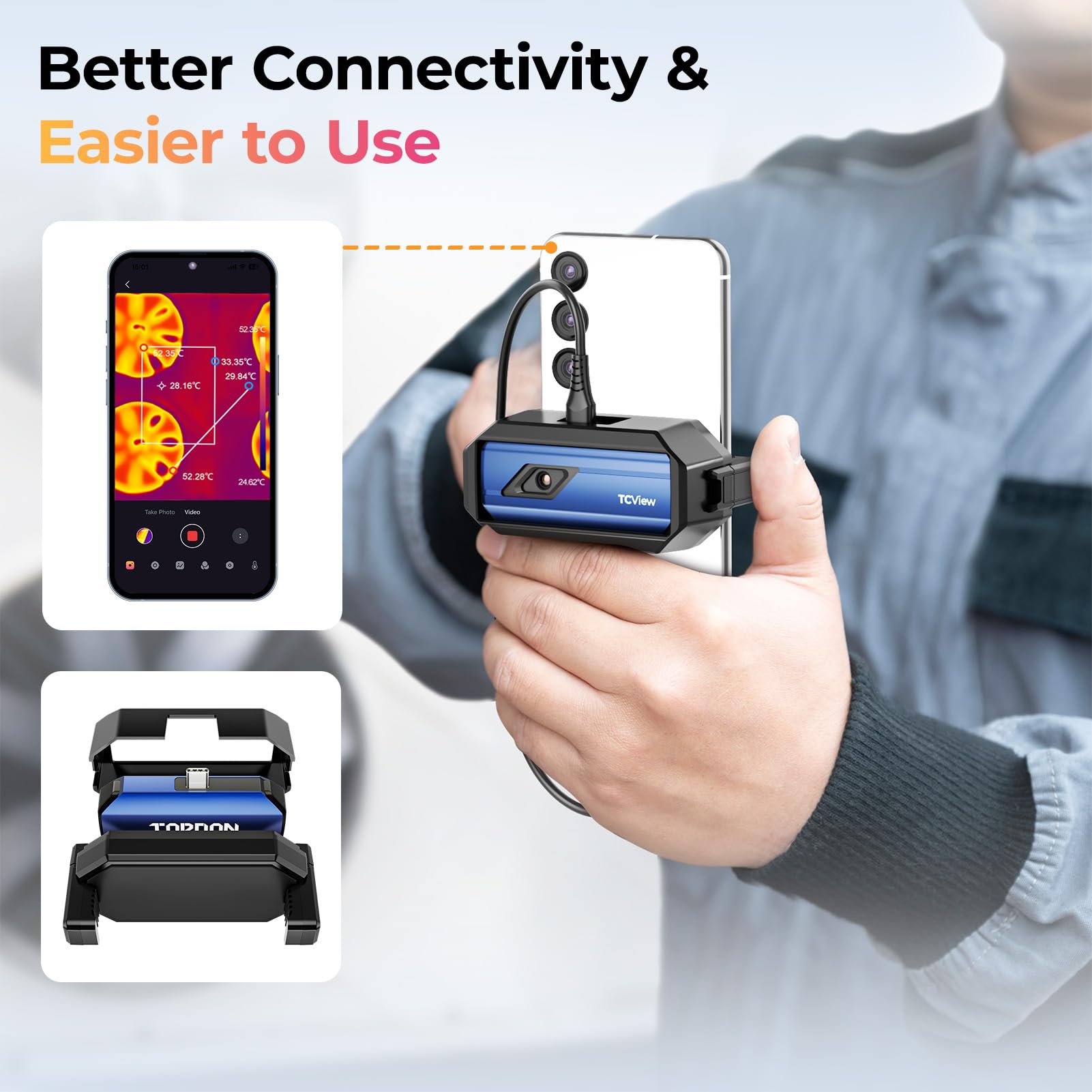 TOPDON Supporto per telefono per fotocamera termica TC001 e TC002, universale, compatibile con tutti i telefoni, nero