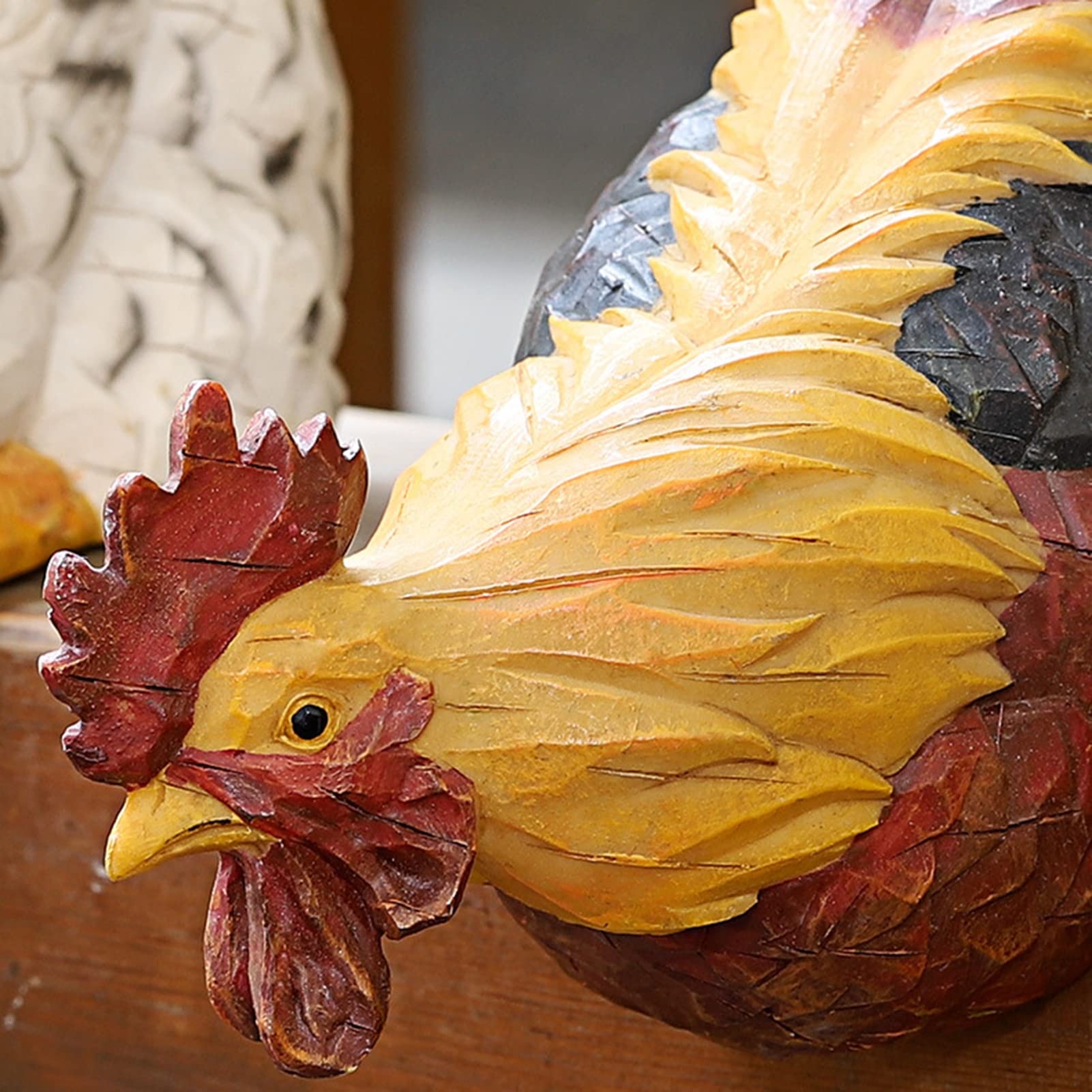 Garten Hahn Figur Simulierter Hühnchen Kunstharz Handwerk Sammler Tierfiguren Deko für Draußen Garten Miniaturen Skulpturen & Statuen Schmuckstück,Gelb
