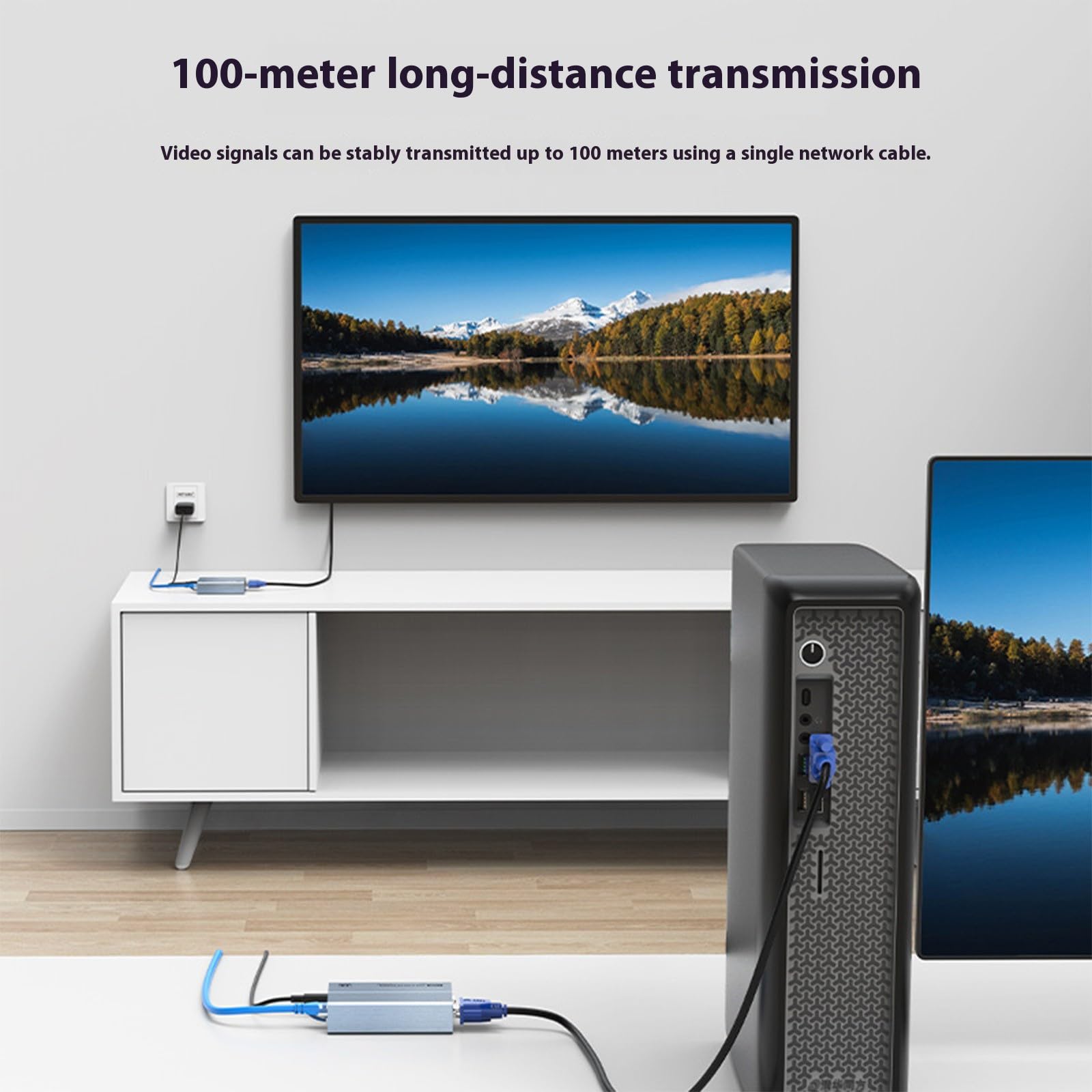 Rallonge VGA permettant une transmission d'affichage de 100 m avec fonctionnalité et synchronisation vidéo du son VGA Local Out