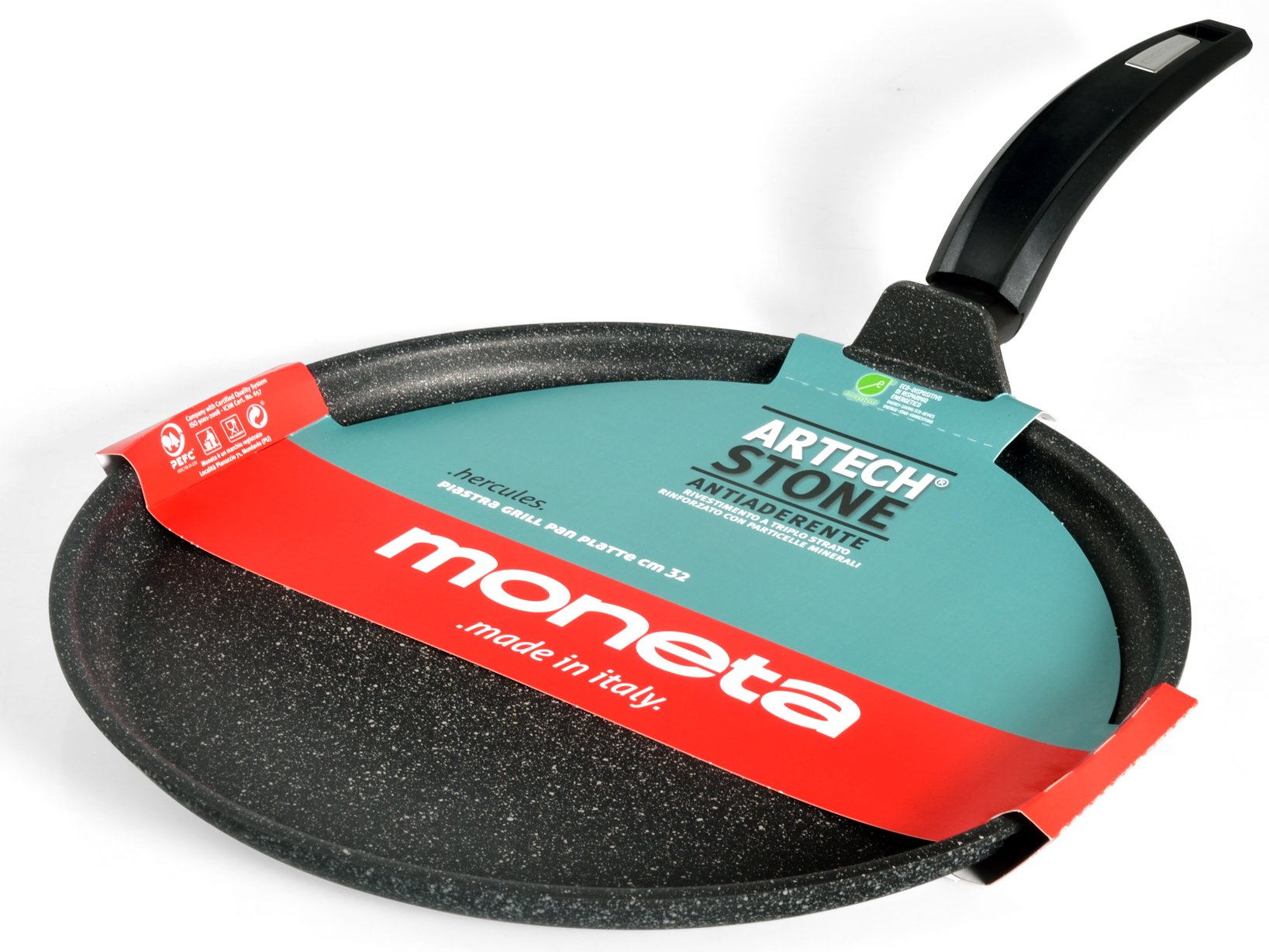Moneta Hercules Piastra Antiaderente Stone, Alluminio Rivestito, Nero, 32 cm