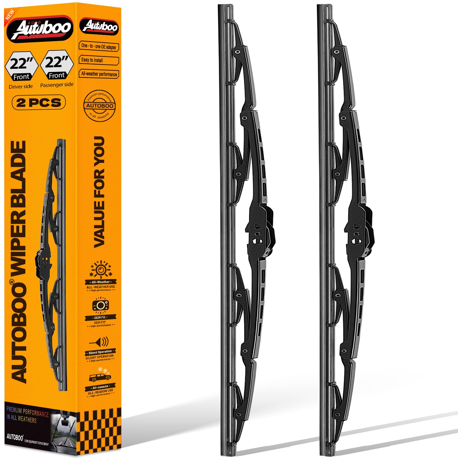 AUTOBOO 22"+22" Windshield Wipers Replacement for Dodge Ram 1500/2500/3500/4500 2009 2010 2011 2012 2013 2014 2015 2016 2017 2018-Original Factory Quality (Pack of 2)