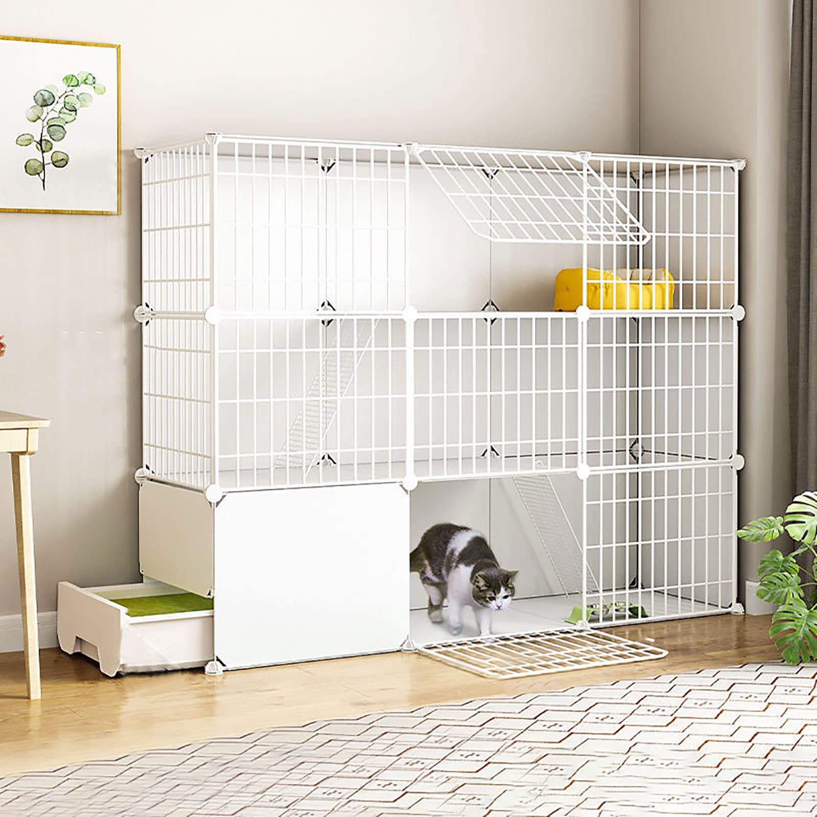 asdchZen Cat Cage Indoor Diy Cat Cages Playpen Detachable Metal Wire Kitten Cage Pet Cat Enclosures With Door For Kitten Small Animals,White-139x37x109cm