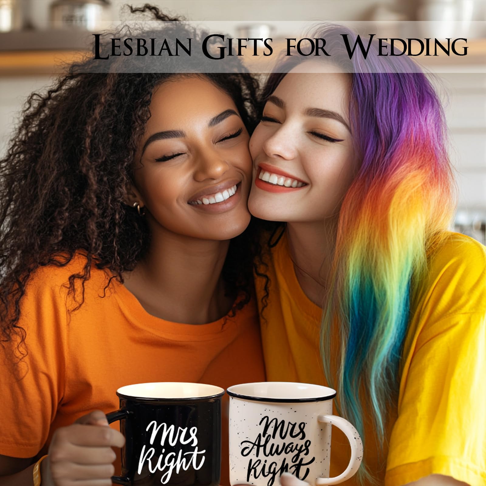 Physkoa Lesbian Wedding Gift – Mrs. Right & Mrs. Always Right Mug Set, Funny Lesbian Gift for Her, 11oz Ceramic Coffee Cups for Lesbian Couple, Engagement or Anniversary