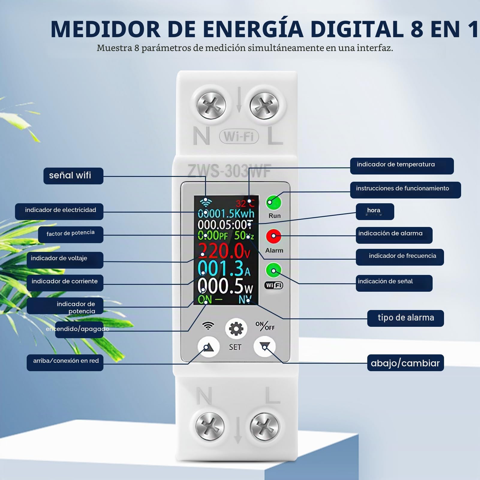 Medidor de consumo electrico wifi 63A contador electrico inteligente AC 80-300V contador de energía monofasico Protección contra fugas con sobrecarga y retraso de sobrecorriente ZWS-303WF