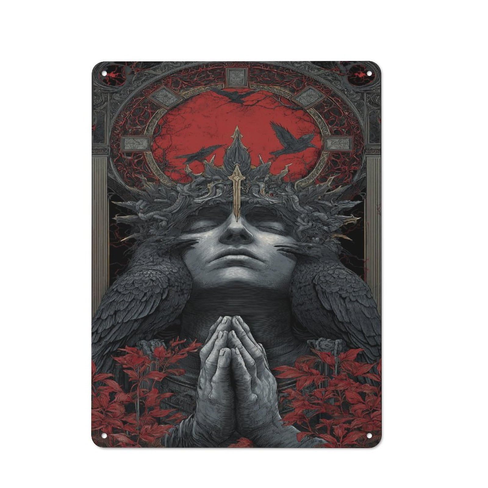 Junmoney Crowned By Ravens 40X30cm Rustic Metal Plaque With For Café Or Restaurant, For Themed Interiors In Cafés And Restaurants