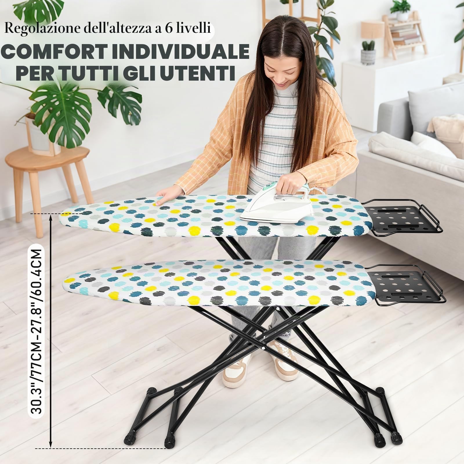 SUNDOY Asse da stiro Premium 111 x 31 cm, larghezza extra 31 x 91,5 cm, regolabile in altezza, imbottitura a 3 strati, stabile asse da stiro per la casa