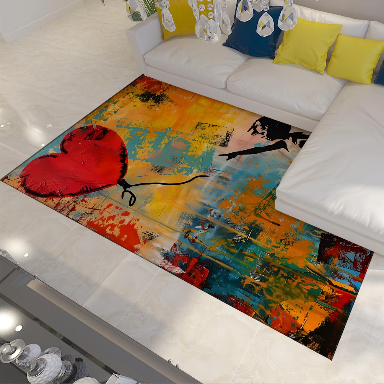 Tapis antidérapant Banksy grand format lavable de 140x200 cm parfait pour sécuriser votre cuisine