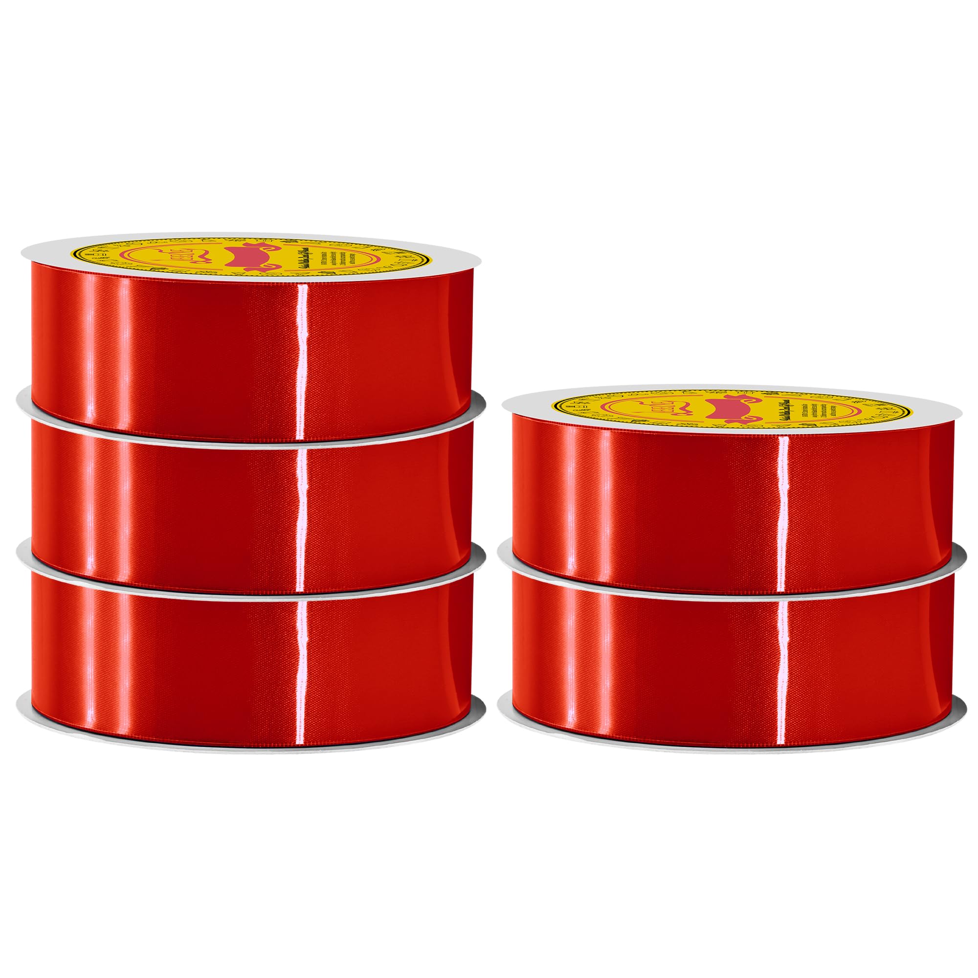 250 Yards Red Satin Ribbon Polyester Ribbon for Gift Wrapping Very Suitable for Weddings Party Hair Bow Invitation Decorations and More（1-1/2 inch X 50Yards X 5 Roll）