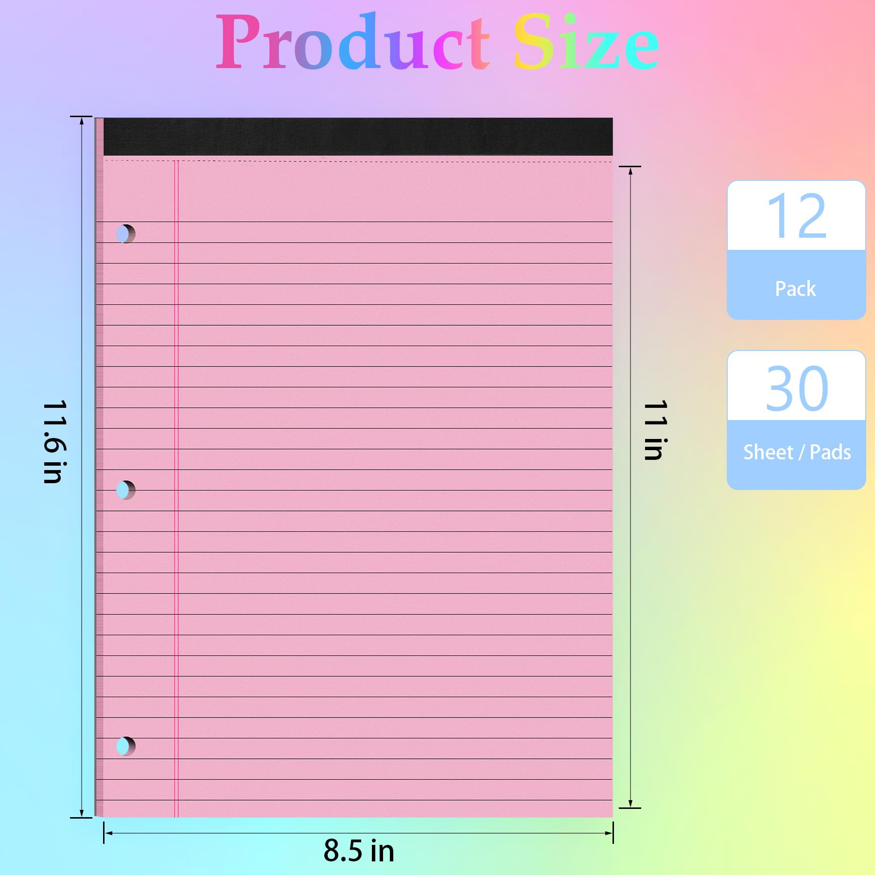 HAUTOCO Lot de 12 blocs-notes juridiques colorés de 21,6 x 27,9 cm - Bloc-notes perforés à 3 trous - Pour l'école, la maison, le bureau, les affaires