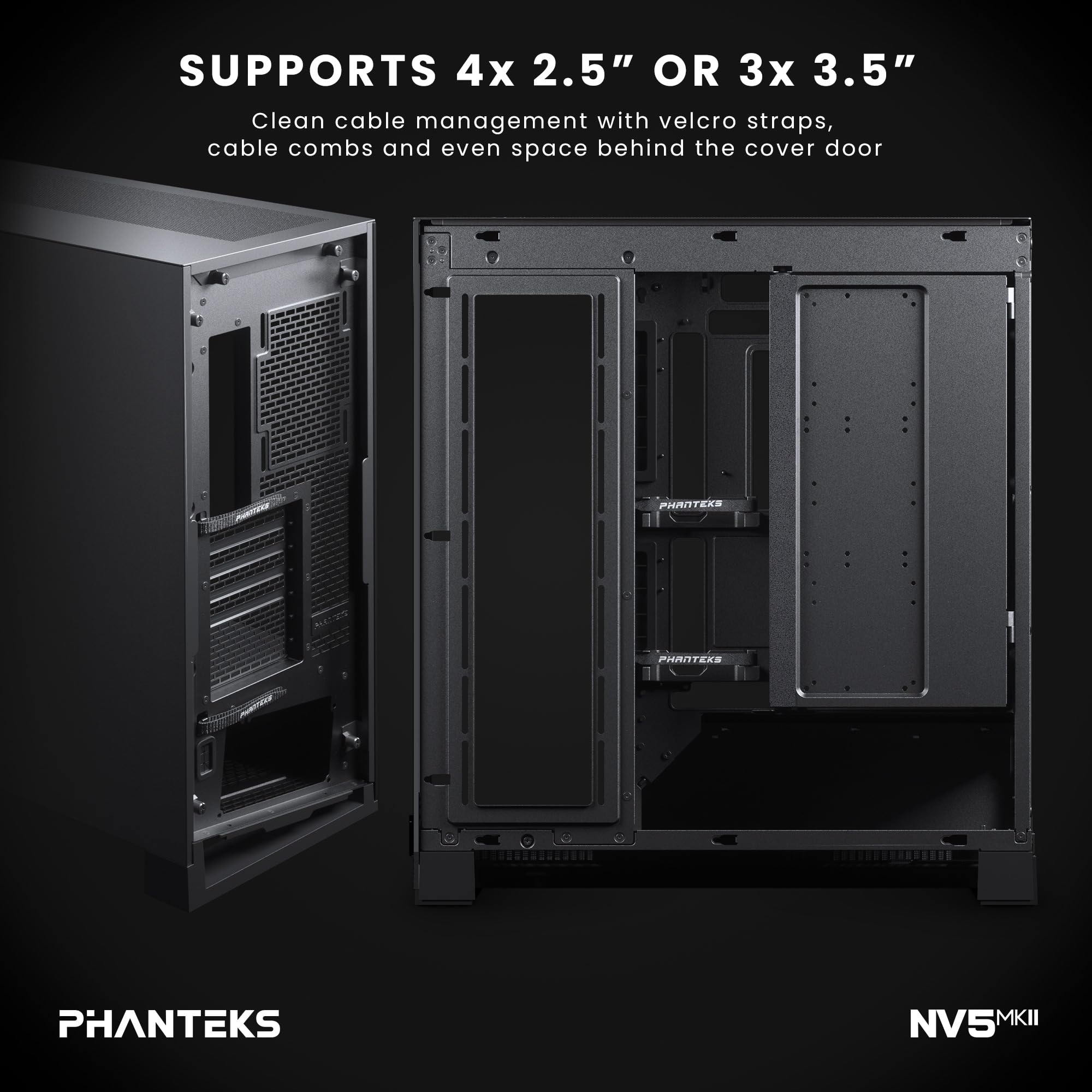 Phanteks NV5 MK2, Case Vetrina Mid-Tower, Supporto per Scheda Madre con Connettori Posteriori, Illuminazione D/A-RGB integrata, Vetro Temprato senza giunzioni, 8 slot per Ventole, Nero