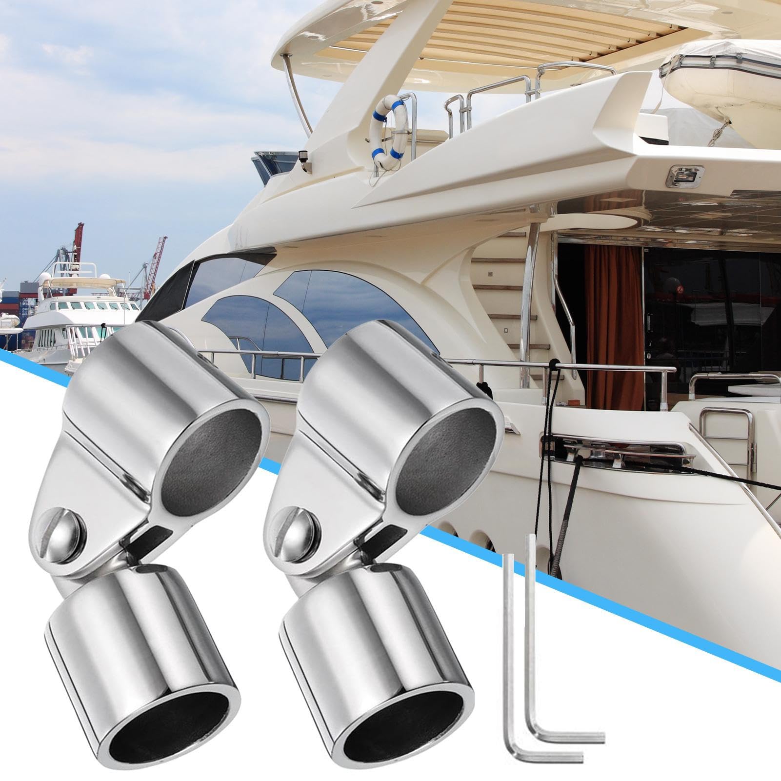 Hardware per tettuccio marino – Ghiera girevole | Set di 2 pezzi di fissaggio in acciaio inox per montaggio a scomparsa, aste di supporto per tubi tondi, e guide laterali