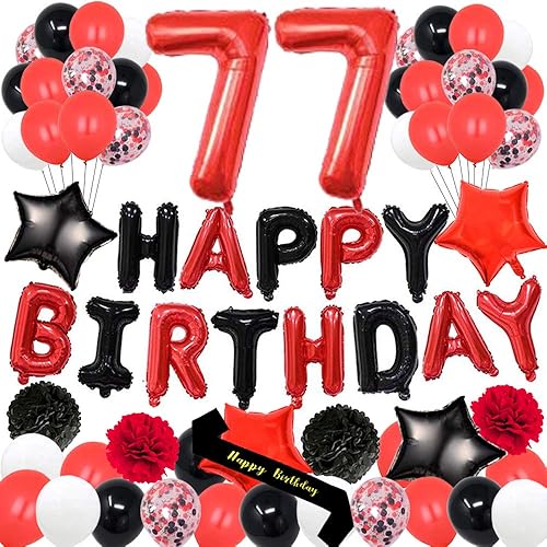 Decoraciones para fiesta de cumpleaños número 77, globos de papel de aluminio con el número 77, globos de látex perfectos para fiestas de 77 años,
