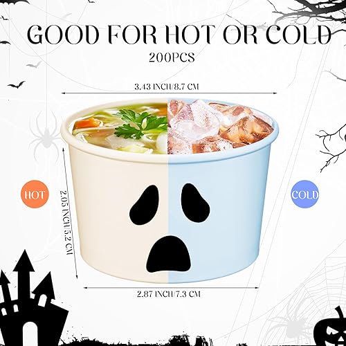 Miniatura 2 de 200 vasos de papel desechables de Halloween, cuencos de postre desechables con temática de fantasma, tazas de papel para aperitivos, tazas de sopa
