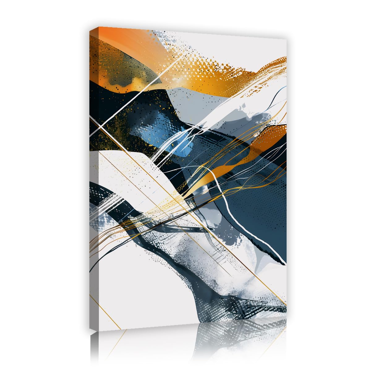 TOANGWALL Abstract Navy Blue Canvas Wall Art Orange Hills Geometric Line Poster Prints Modern Mountain Landscape Picture Painting for Office Lounge Hotel Decor 75x115cm