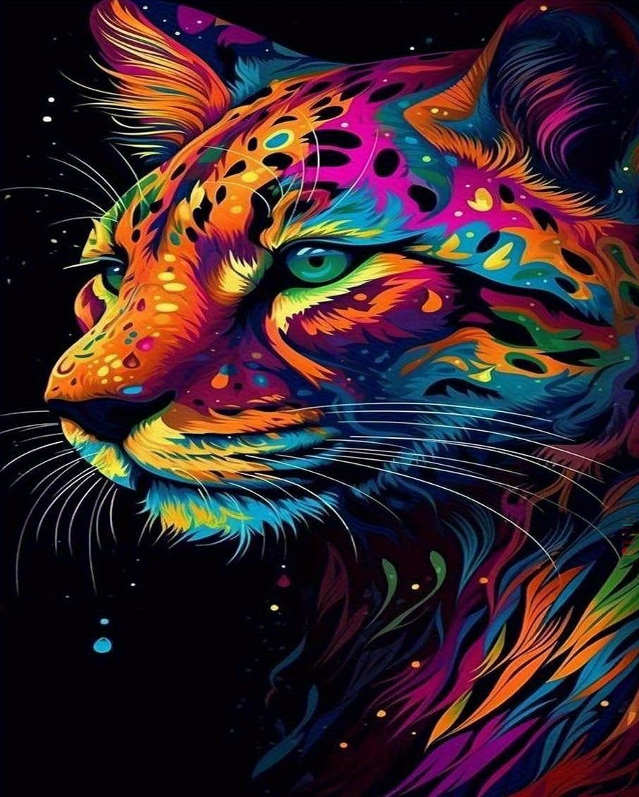 WANGWANGMIAO Paint by Numbers for Adult,Colorful Jaguar DIY Canvas Oil Painting Kit for with Paintbrushes Acrylic Pigment Drawing Paintwork 16x20inch，with Frame