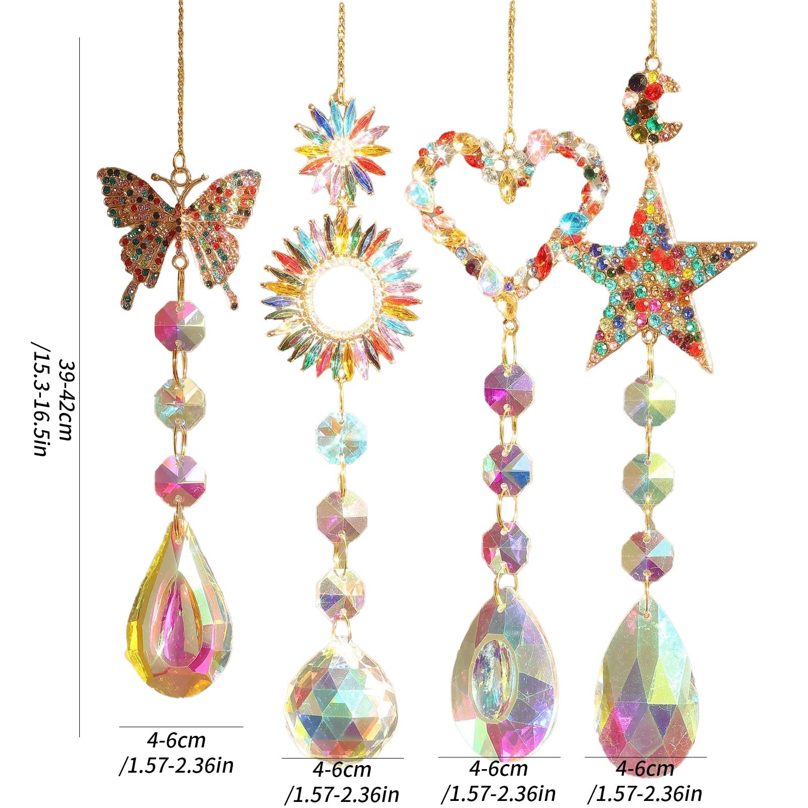 2 Attrape-soleil En Cristal à Facettes - Pendentif Pour Fenêtre, 40 Cm, Projette Des Arcs-en-ciel