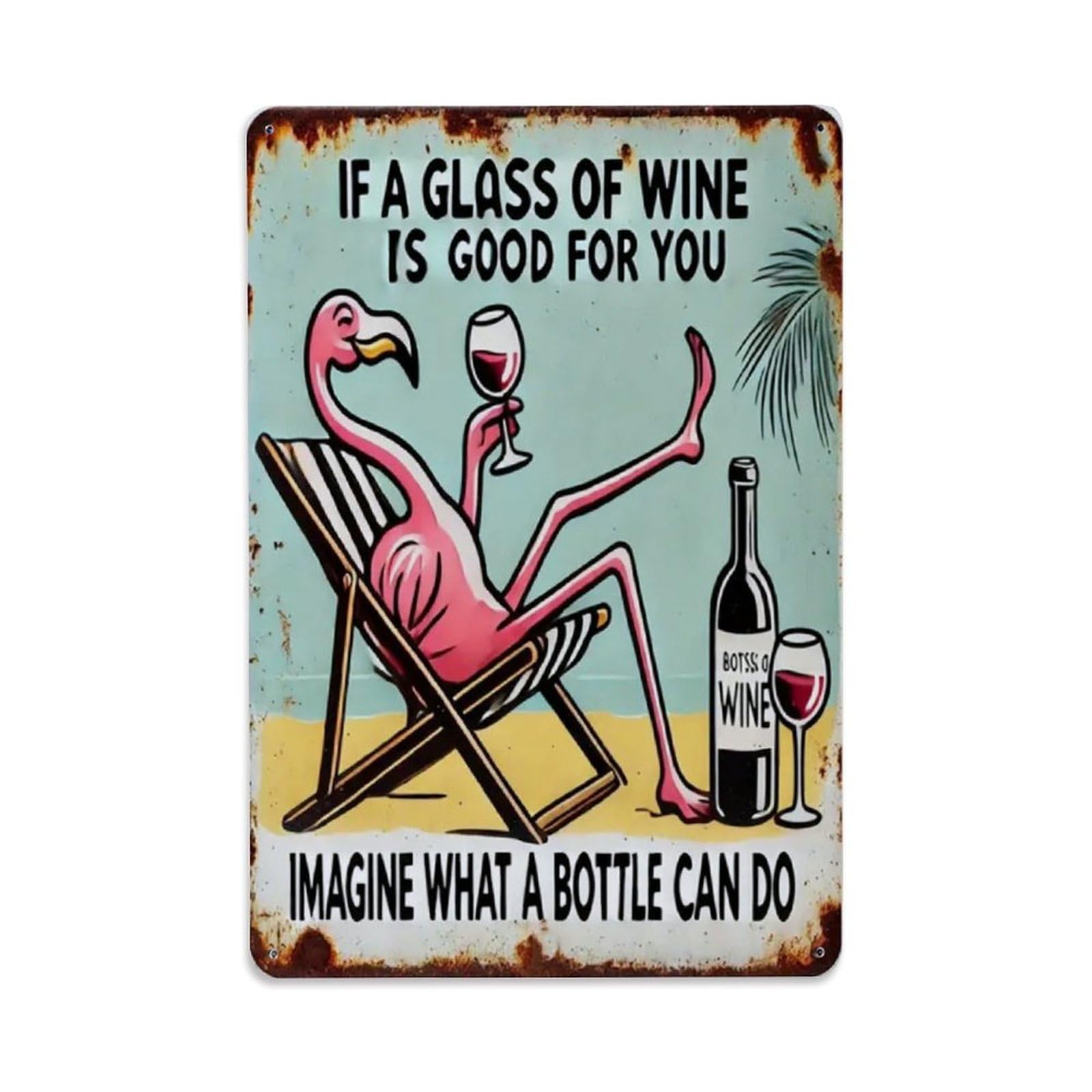 Rkundrne Vintage If A Glass Of Wine Is Good For You, Imagine What A Bottle Can Do Metal Tin Sign Garden Bedroom Cafe Bar Man Cave Home Wall Decor Metal Poster 8X12 In