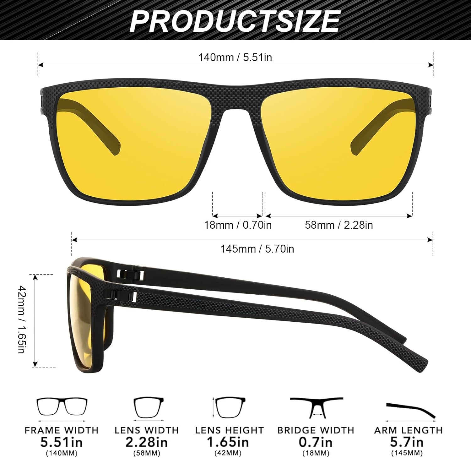 Polarized Sunglasses for Men Square Lightweight Frame Sun Glasses UV Protection for Driving Fishing Golf
