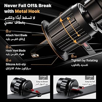 Miracase 【2024 New Generation】 Car Phone Holder with Newest Metal Hook Clip, Air Vent Phone Holder Car, Hands Free Universal Mobile Holder for Car Compatible with iPhone Android and All Smartphones