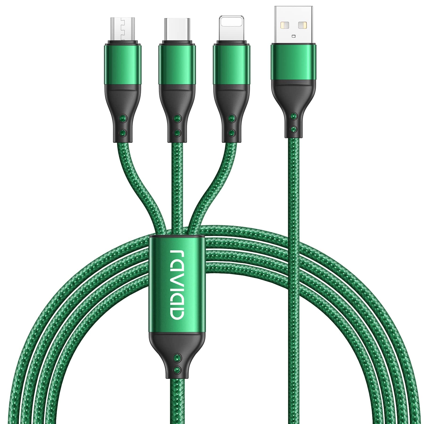 RAVIAD 3 in 1 Charging Cable [1.2M] Nylon Braided with Micro USB Type C Lightning Cable for Android, Samsung Galaxy, Huawei, Nokia, LG, Kindle