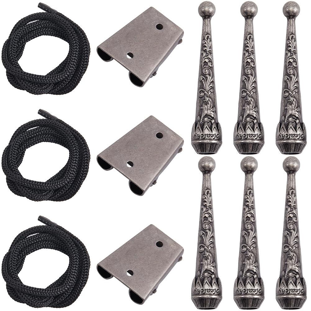 GORGECRAFT 3 Sets Bolo Tie Tips Replacement End Caps Kit 3Pcs Nylon Tips Cord 6Pcs Round Alloy Textured Buckle Cord End 3Pcs 1.2 Inch Large Size Iron Bolo Tie Slide Clasps for Bolo Tie Making Gunmetal